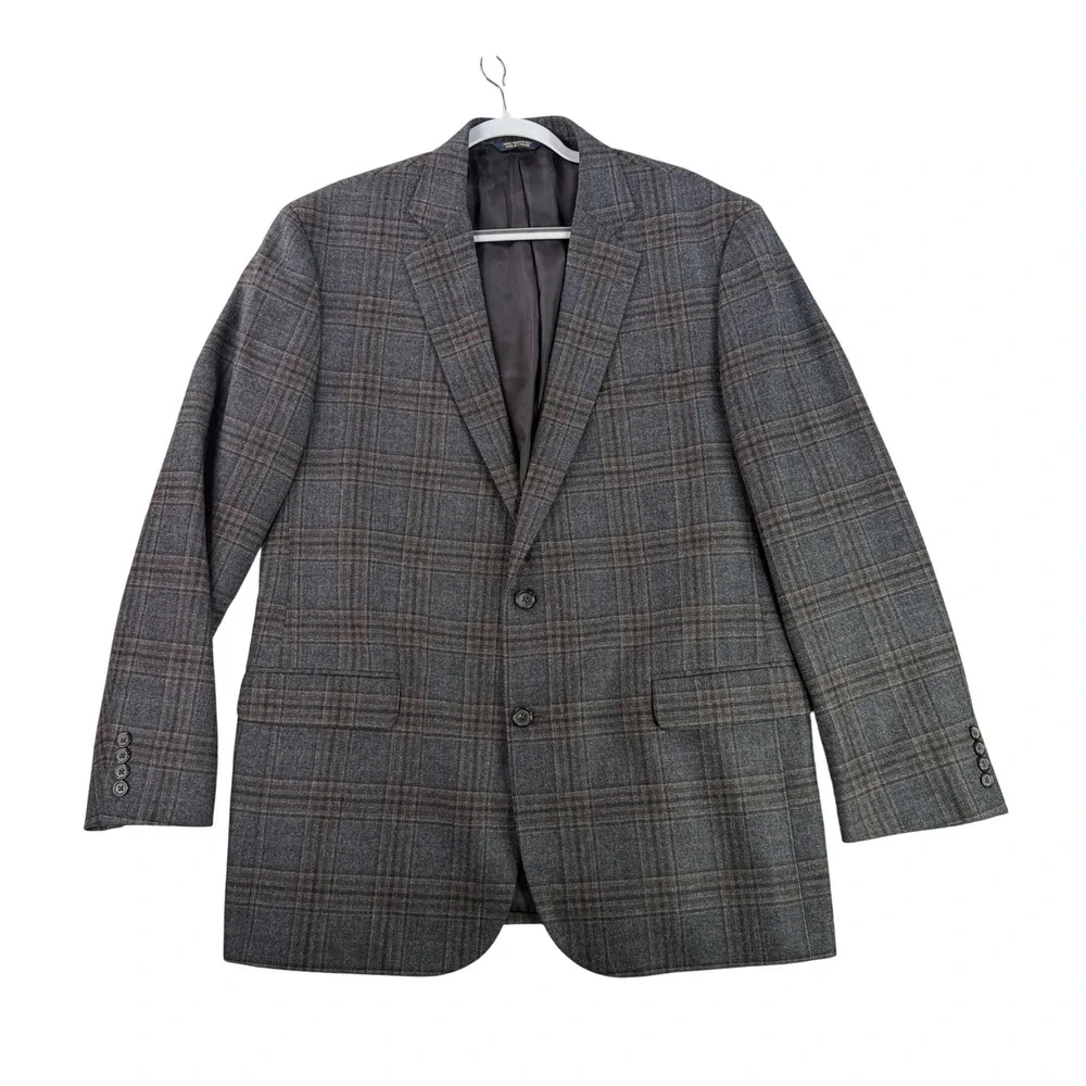 Brooks Brothers Sport Coat Mens 46L Gray Plaid Madison Wool Lanificio di Pray